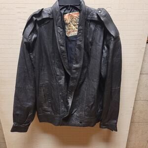 Leatherman Vintage 1980s Black leather Jacket Wing Sleeve Snaps Pockets